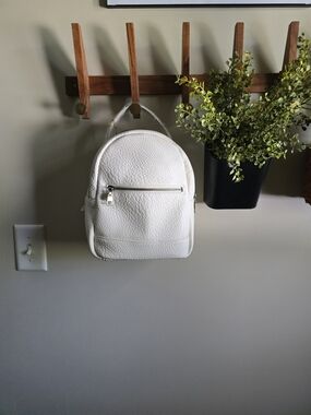White Vegan Leather Mini Backpack - Classic Women's Bag